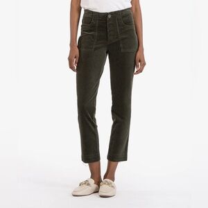 Kut From the Kloth Reese Corduroy Straight Leg Pant in Olive Green Size 12. NWT